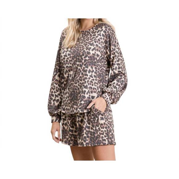 NEW VEVERET leopard french terry lounge set in brown - Picture 2 of 4